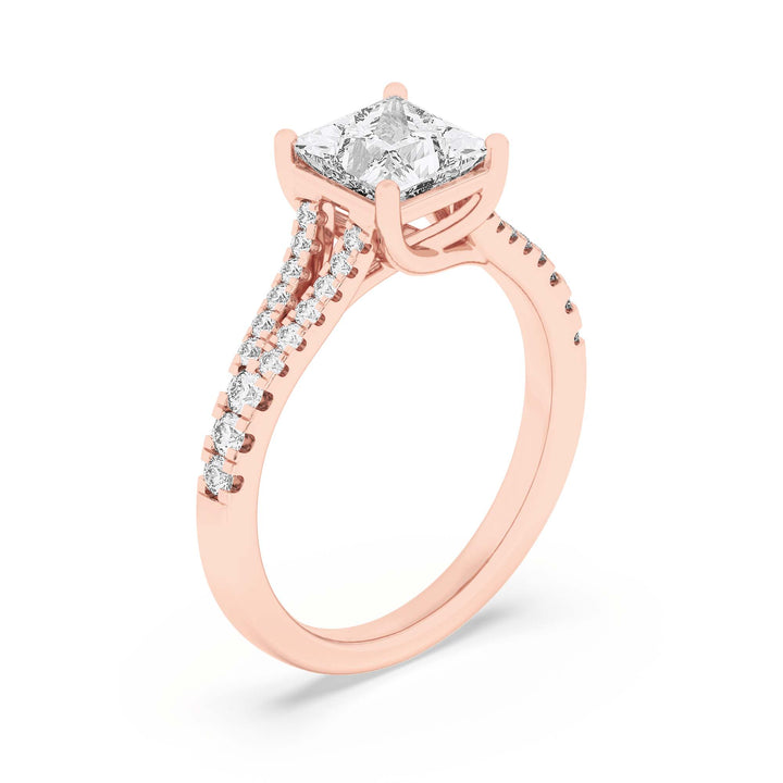 2CTW Princess Shaped Lab Grown Diamond (F/VS) Split Shank Trellis Engagement Ring in 14K Gold