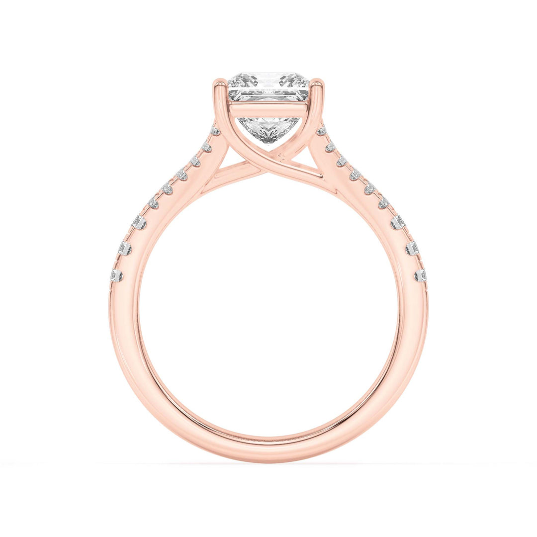 2CTW Princess Shaped Lab Grown Diamond (F/VS) Split Shank Trellis Engagement Ring in 14K Gold