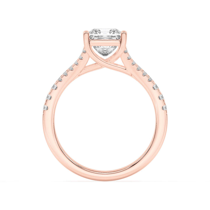 2CTW Princess Shaped Lab Grown Diamond (F/VS) Split Shank Trellis Engagement Ring in 14K Gold
