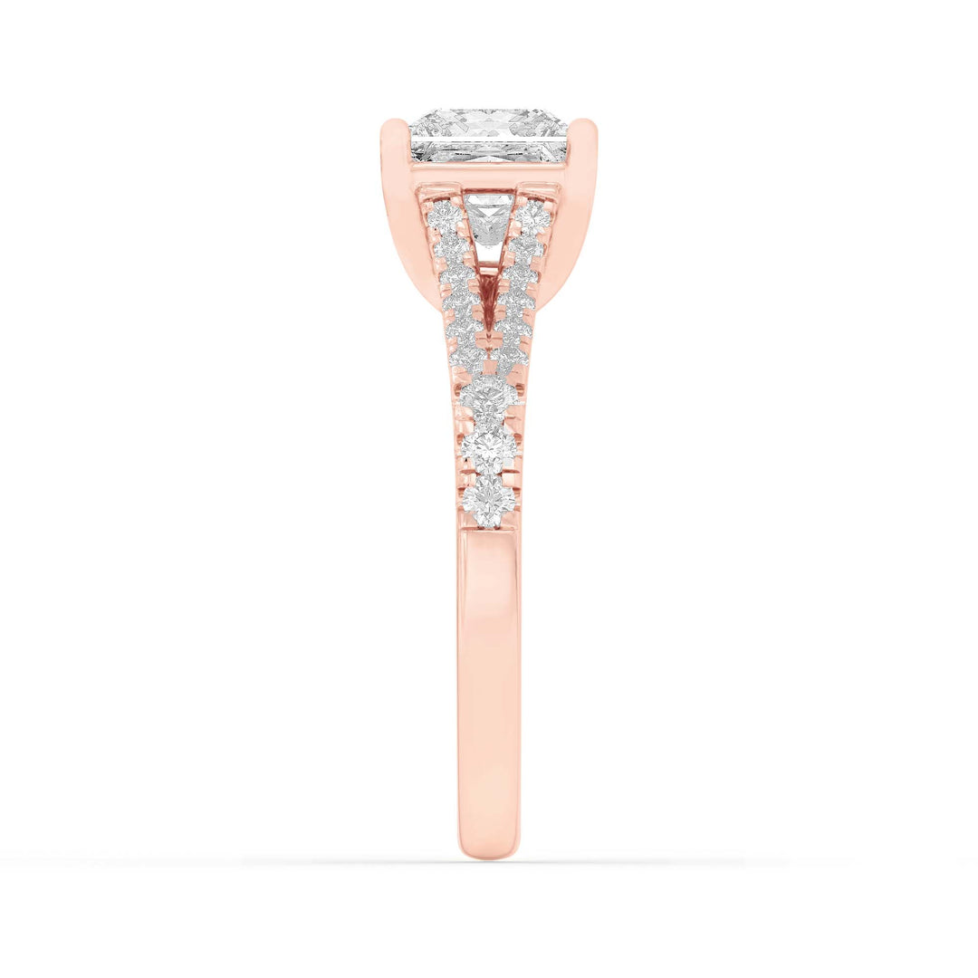2CTW Princess Shaped Lab Grown Diamond (F/VS) Split Shank Trellis Engagement Ring in 14K Gold