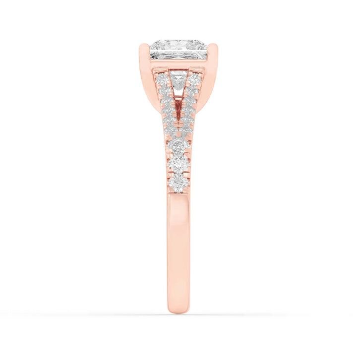 2CTW Princess Shaped Lab Grown Diamond (F/VS) Split Shank Trellis Engagement Ring in 14K Gold