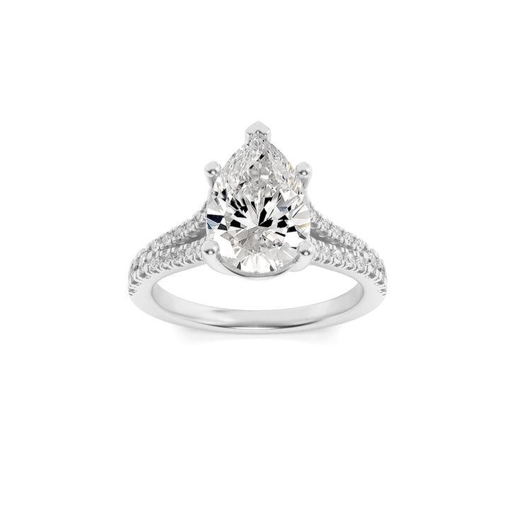 2CTW Pear Shaped Lab Grown Diamond (F/VS) Split Shank Trellis Engagement Ring in 14K Gold