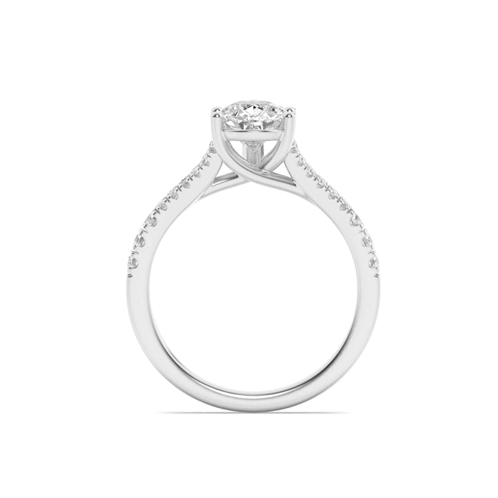 2CTW Pear Shaped Lab Grown Diamond (F/VS) Split Shank Trellis Engagement Ring in 14K Gold