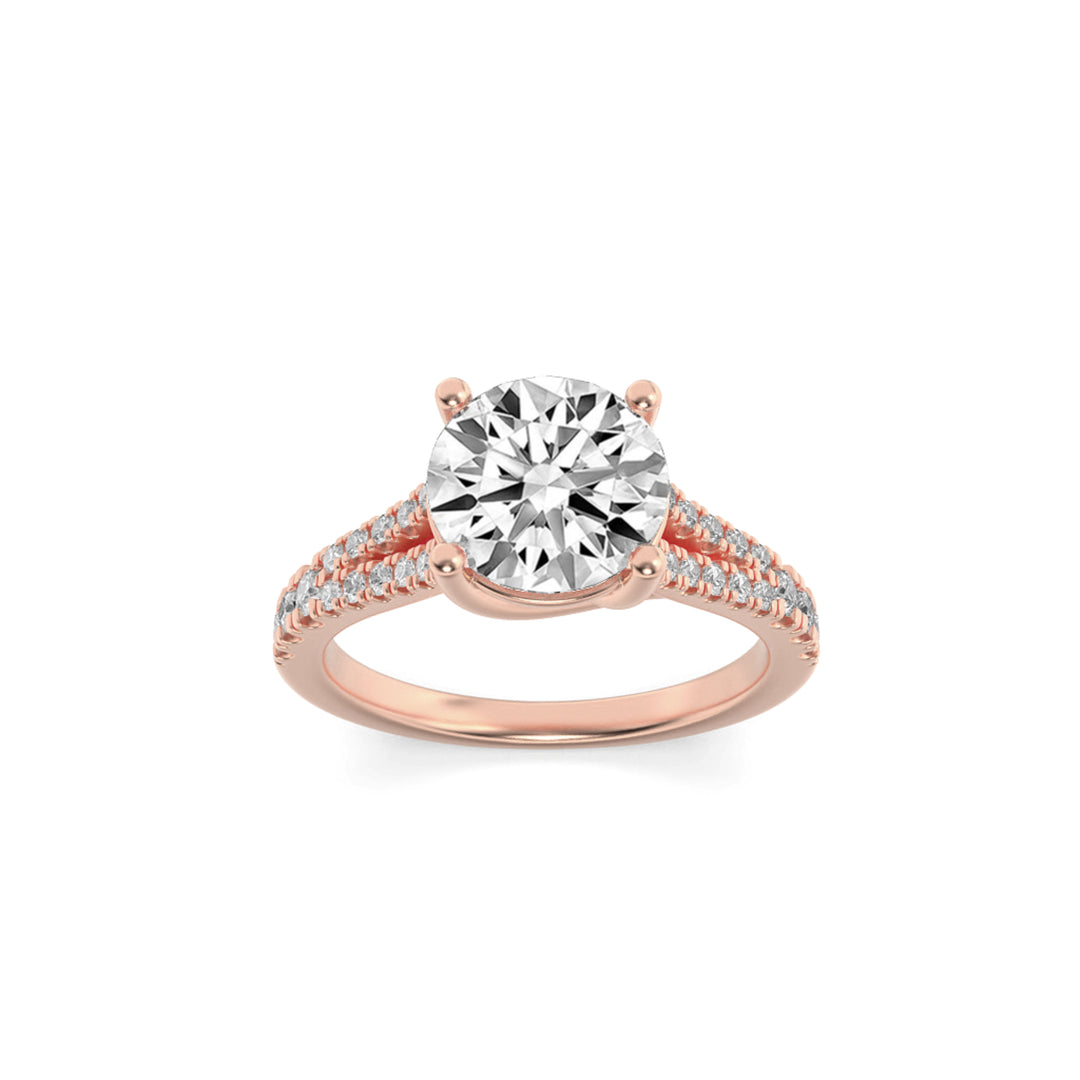 2CTW Round Shaped Lab Grown Diamond (F/VS) Split Shank Trellis Engagement Ring in 14K Gold