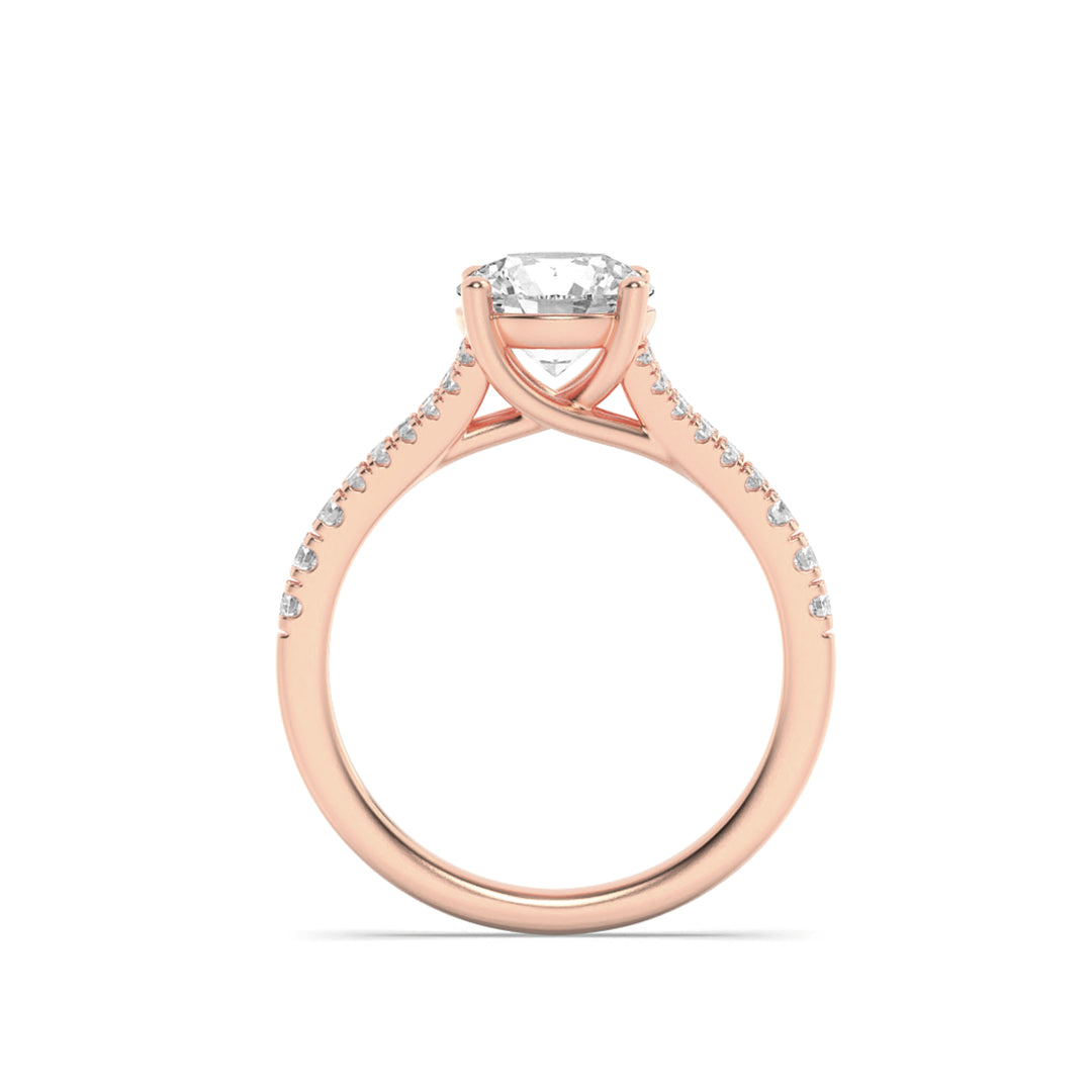 2CTW Round Shaped Lab Grown Diamond (F/VS) Split Shank Trellis Engagement Ring in 14K Gold