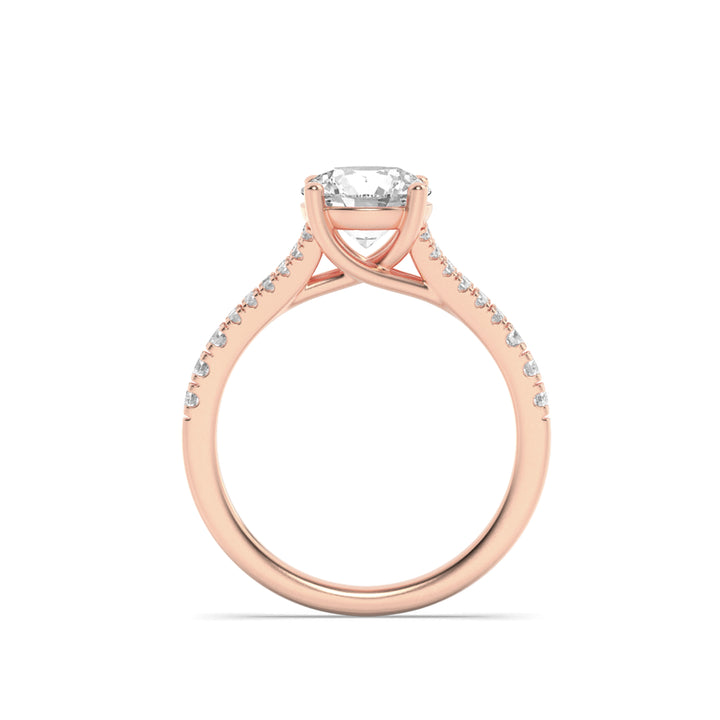 2CTW Round Shaped Lab Grown Diamond (F/VS) Split Shank Trellis Engagement Ring in 14K Gold
