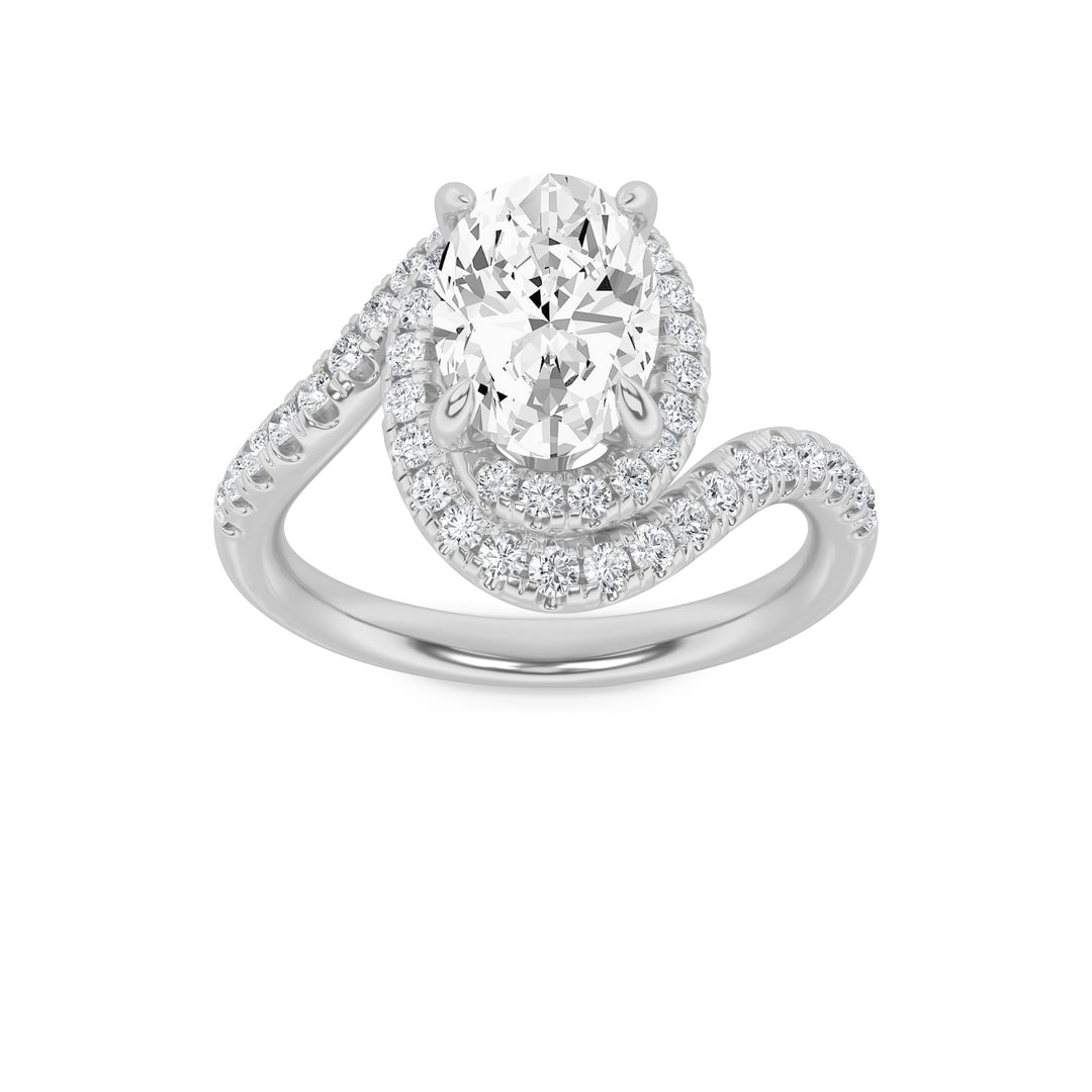 2Cttw Oval Shaped Lab Grown Diamond (G/VS) Swirl Accented Engagement Ring in 14K Gold
