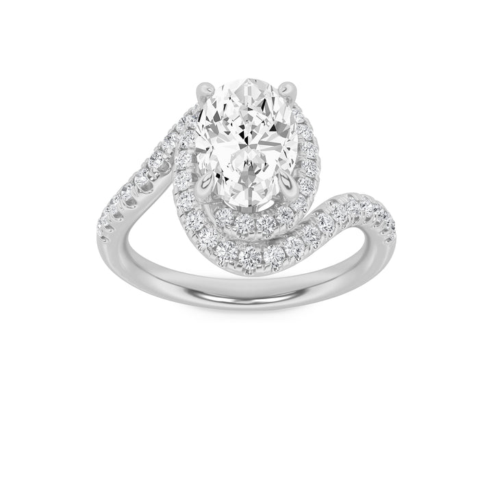 2Cttw Oval Shaped Lab Grown Diamond (G/VS) Swirl Accented Engagement Ring in 14K Gold