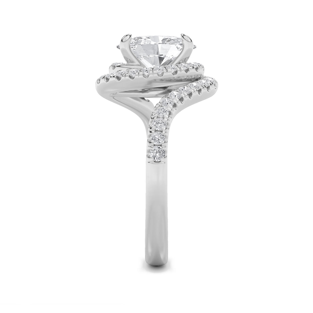 2Cttw Oval Shaped Lab Grown Diamond (G/VS) Swirl Accented Engagement Ring in 14K Gold