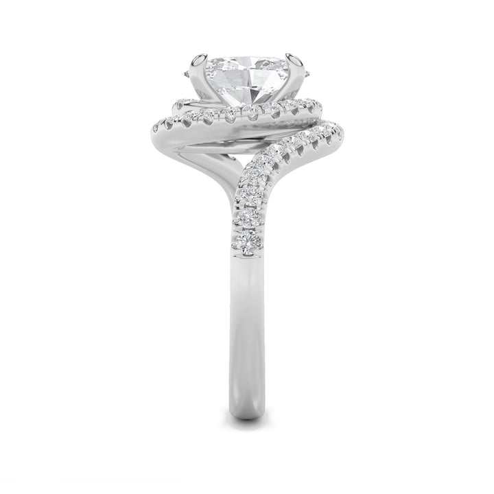 2Cttw Oval Shaped Lab Grown Diamond (G/VS) Swirl Accented Engagement Ring in 14K Gold