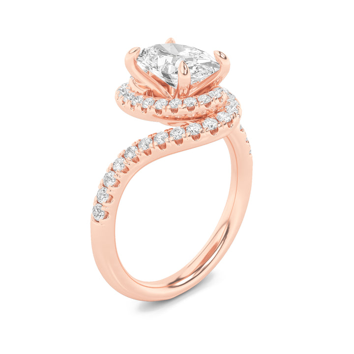 2Cttw Oval Shaped Lab Grown Diamond (F/VS) Swirl Accented Engagement Ring in 14K Gold