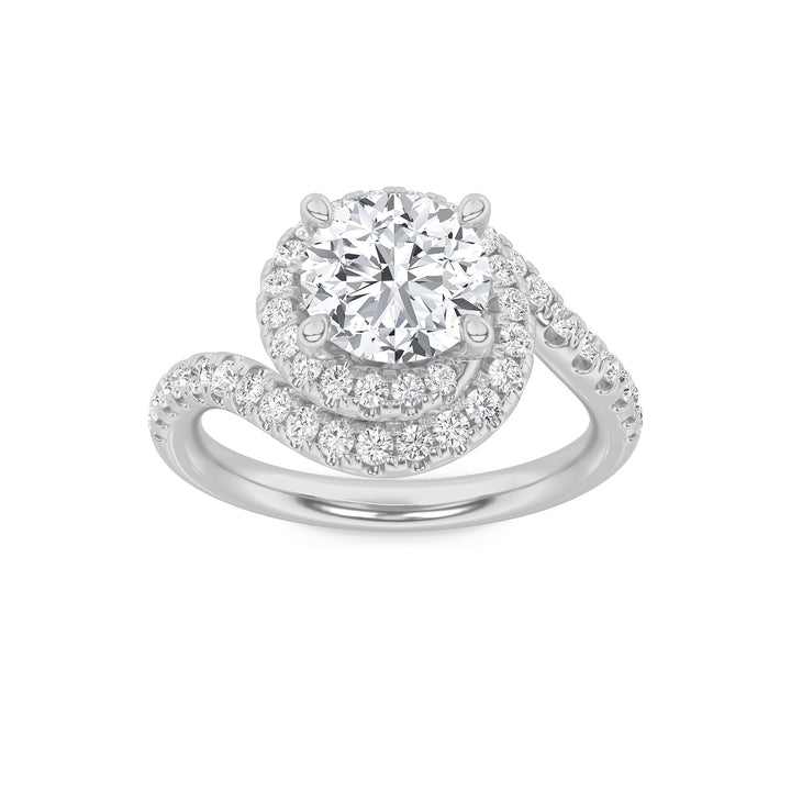 2Cttw Round Shaped Lab Grown Diamond (F/VS) SwirlAccented Engagement Ring in 14K Gold