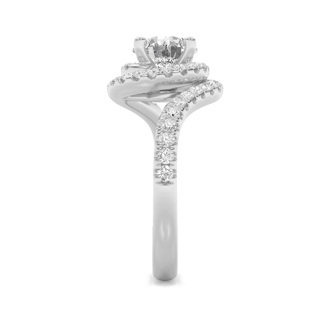 2Cttw Round Shaped Lab Grown Diamond (F/VS) SwirlAccented Engagement Ring in 14K Gold