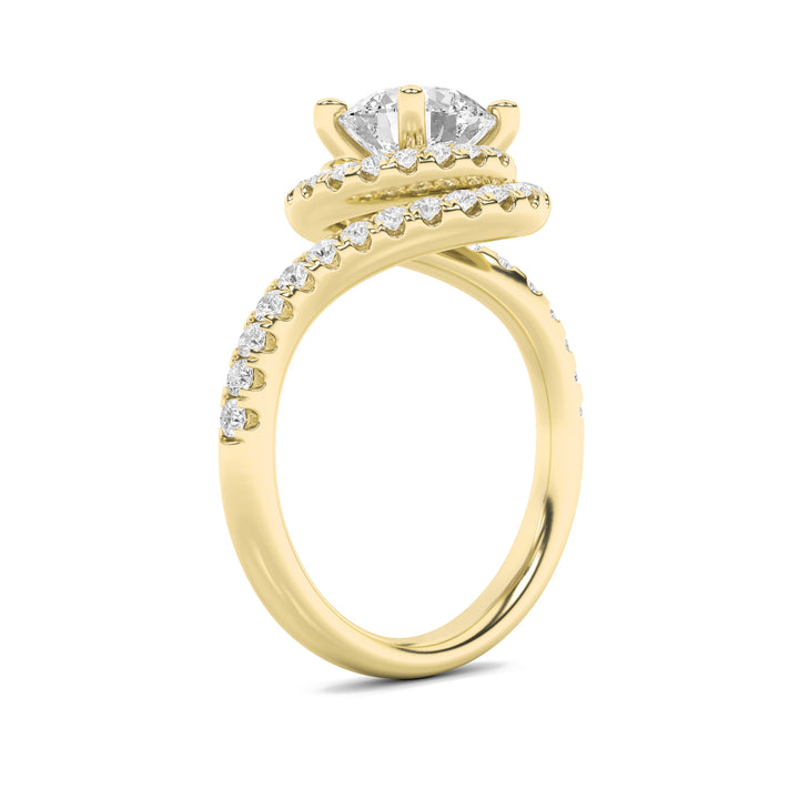 2Cttw Round Shaped Lab Grown Diamond (F/VS) SwirlAccented Engagement Ring in 14K Gold