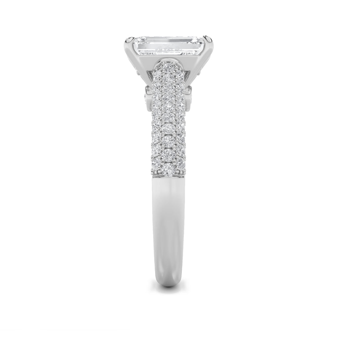 1.5CTW Emerald Shaped Lab Grown Diamond (F/VS) Hidden Halo Accented Engagement Ring in 14K Gold
