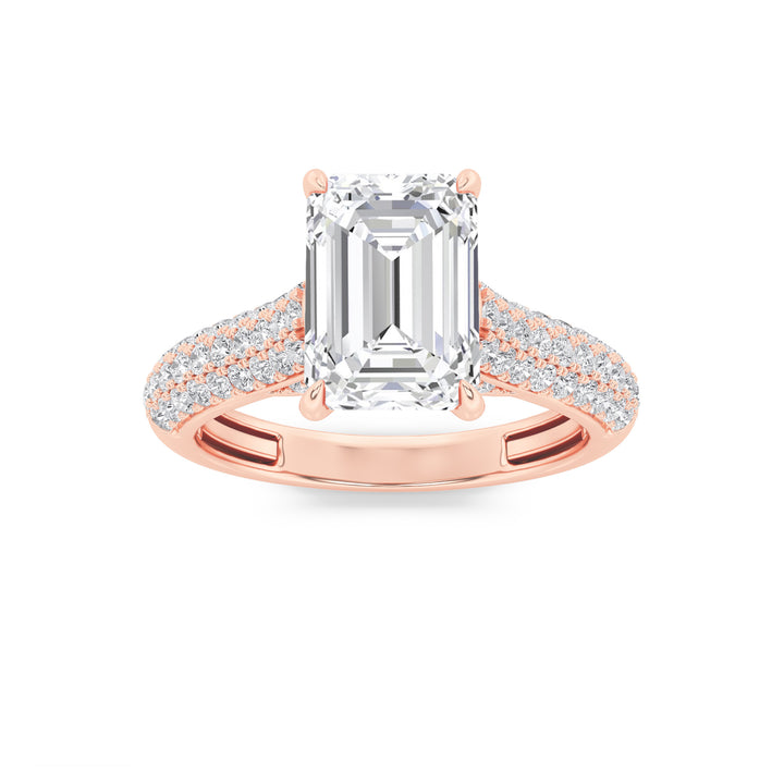 1.5CTW Emerald Shaped Lab Grown Diamond (F/VS) Hidden Halo Accented Engagement Ring in 14K Gold