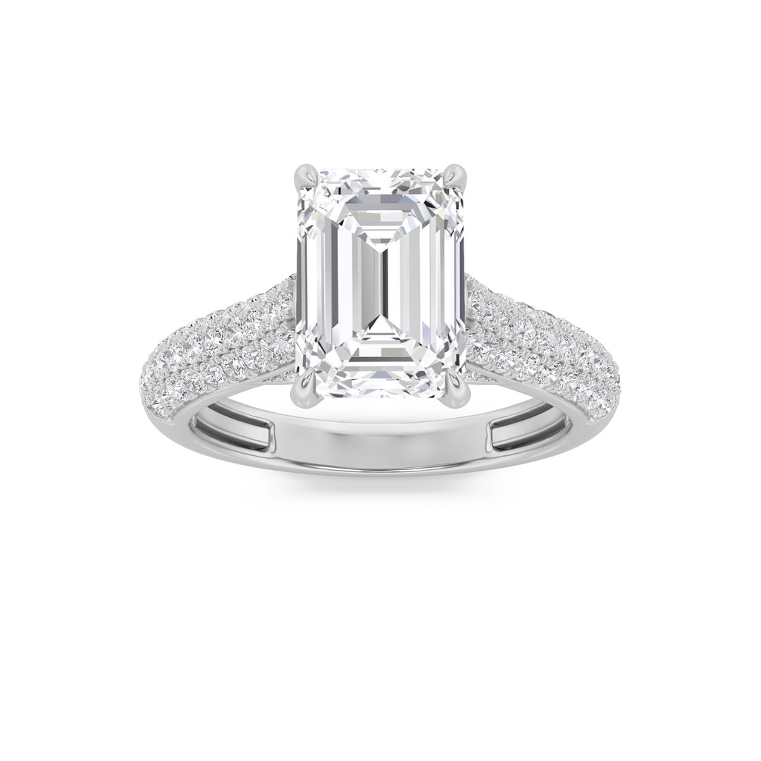 2.5Cttw Emerald Shaped Lab Grown Diamond (F/VS) Hidden Halo Accented Engagement Ring in 14K Gold
