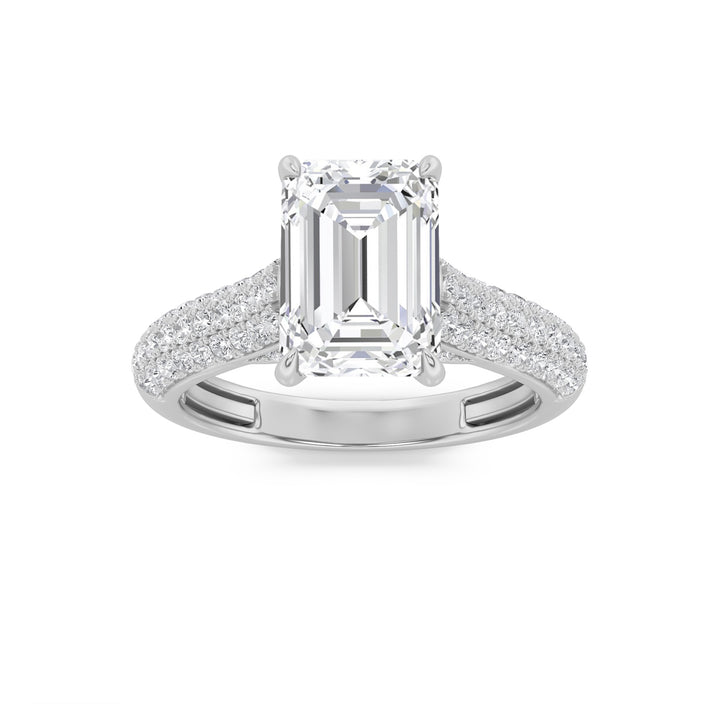 2.5Cttw Emerald Shaped Lab Grown Diamond (F/VS) Hidden Halo Accented Engagement Ring in 14K Gold