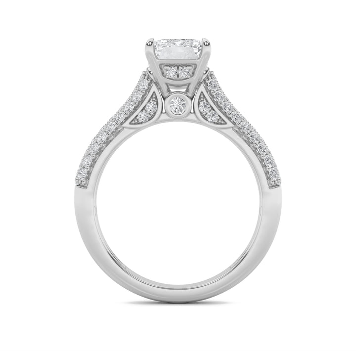 2.5Cttw Emerald Shaped Lab Grown Diamond (F/VS) Hidden Halo Accented Engagement Ring in 14K Gold
