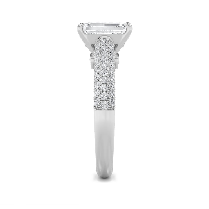2.5Cttw Emerald Shaped Lab Grown Diamond (F/VS) Hidden Halo Accented Engagement Ring in 14K Gold