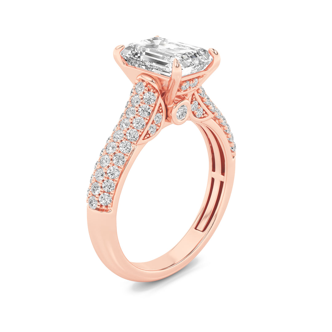 2.5Cttw Emerald Shaped Lab Grown Diamond (F/VS) Hidden Halo Accented Engagement Ring in 14K Gold