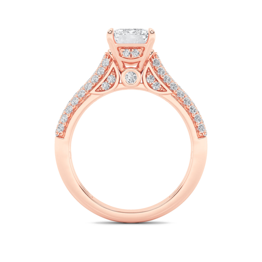 2.5Cttw Emerald Shaped Lab Grown Diamond (F/VS) Hidden Halo Accented Engagement Ring in 14K Gold