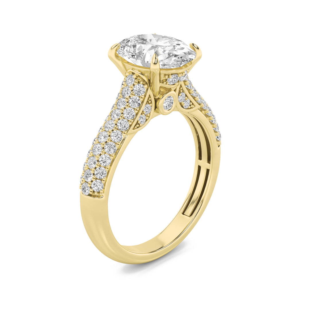 2.5Cttw Oval Shaped Lab Grown Diamond (F/VS) Hidden Halo Accented Engagement Ring in 14K Gold