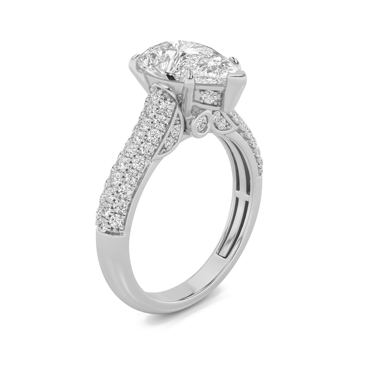 2.5Cttw Pear Shaped Lab Grown Diamond (F/VS) Hidden Halo Accented Engagement Ring in 14K Gold