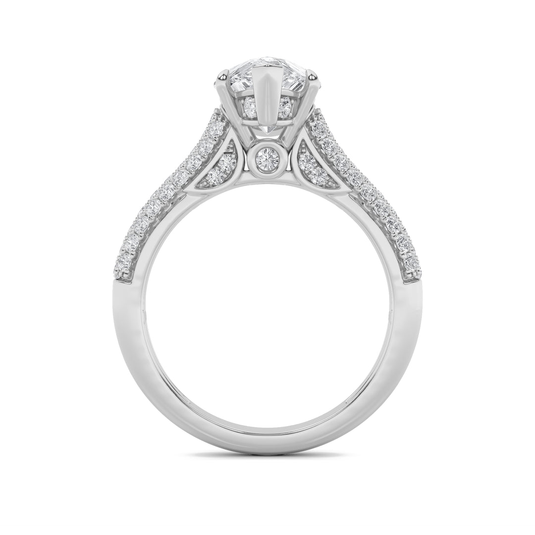 2.5Cttw Pear Shaped Lab Grown Diamond (F/VS) Hidden Halo Accented Engagement Ring in 14K Gold