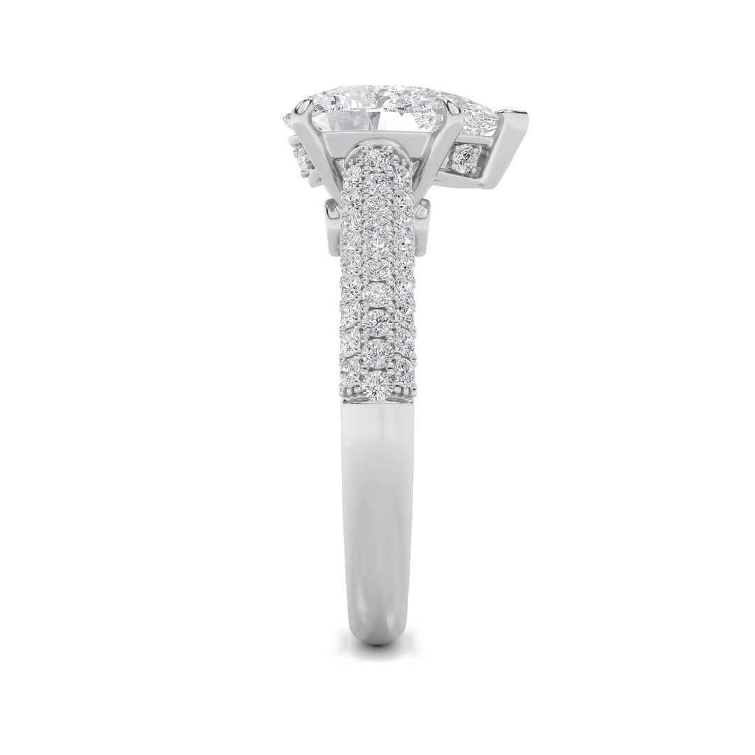 2.5Cttw Pear Shaped Lab Grown Diamond (F/VS) Hidden Halo Accented Engagement Ring in 14K Gold