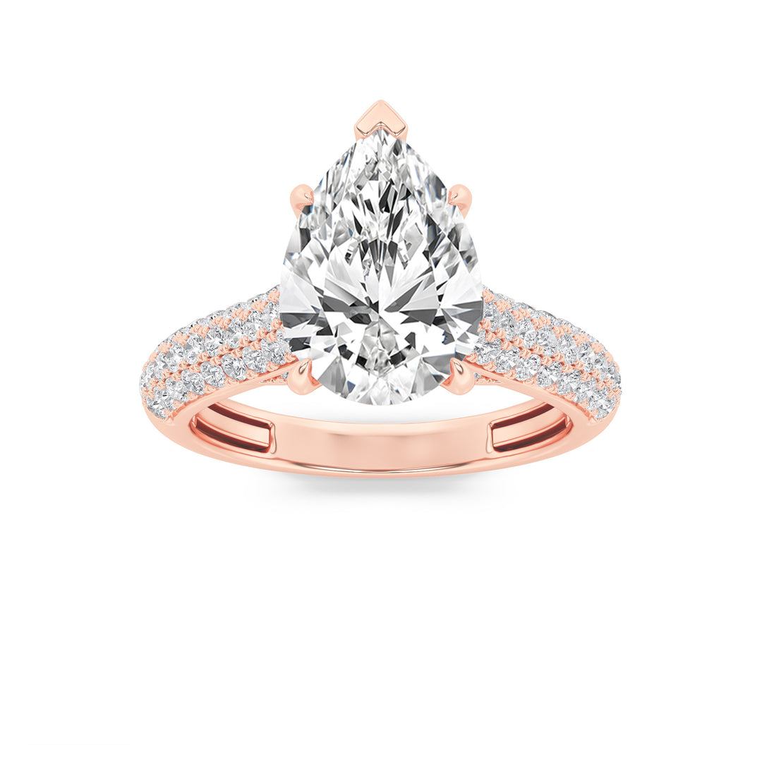 2.5Cttw Pear Shaped Lab Grown Diamond (F/VS) Hidden Halo Accented Engagement Ring in 14K Gold