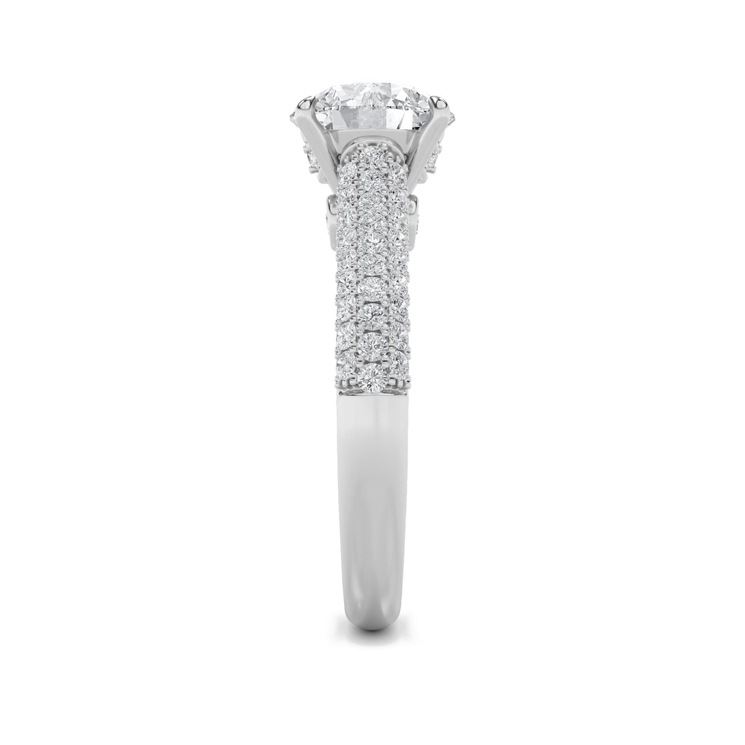1.5CTW Round Shaped Lab Grown Diamond (F/VS) Hidden Halo Accented Engagement Ring in 14K Gold