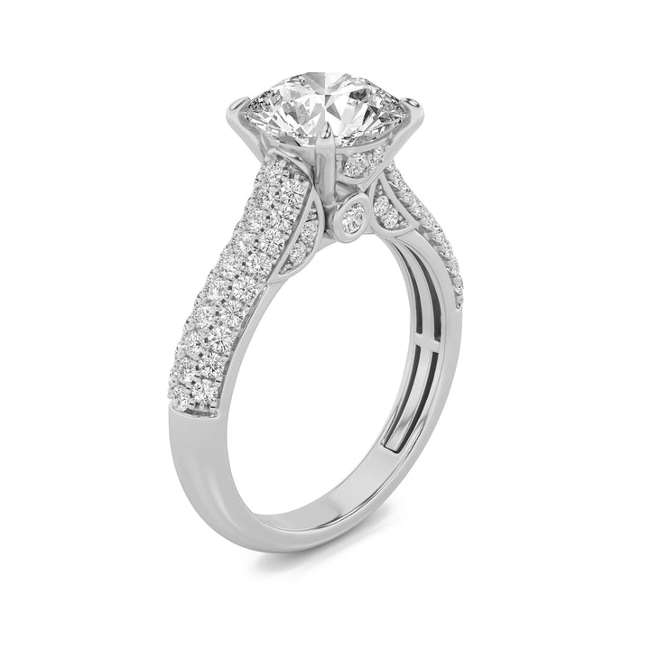 1.5Cttw Round Shaped Lab Grown Diamond (F/VVS) Hidden Halo Accented Engagement Ring in 14K Gold