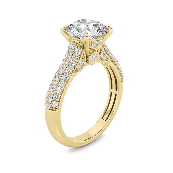 2.5Cttw Round Shaped Lab Grown Diamond (F/VS) Hidden Halo Accented Engagement Ring in 14K Gold