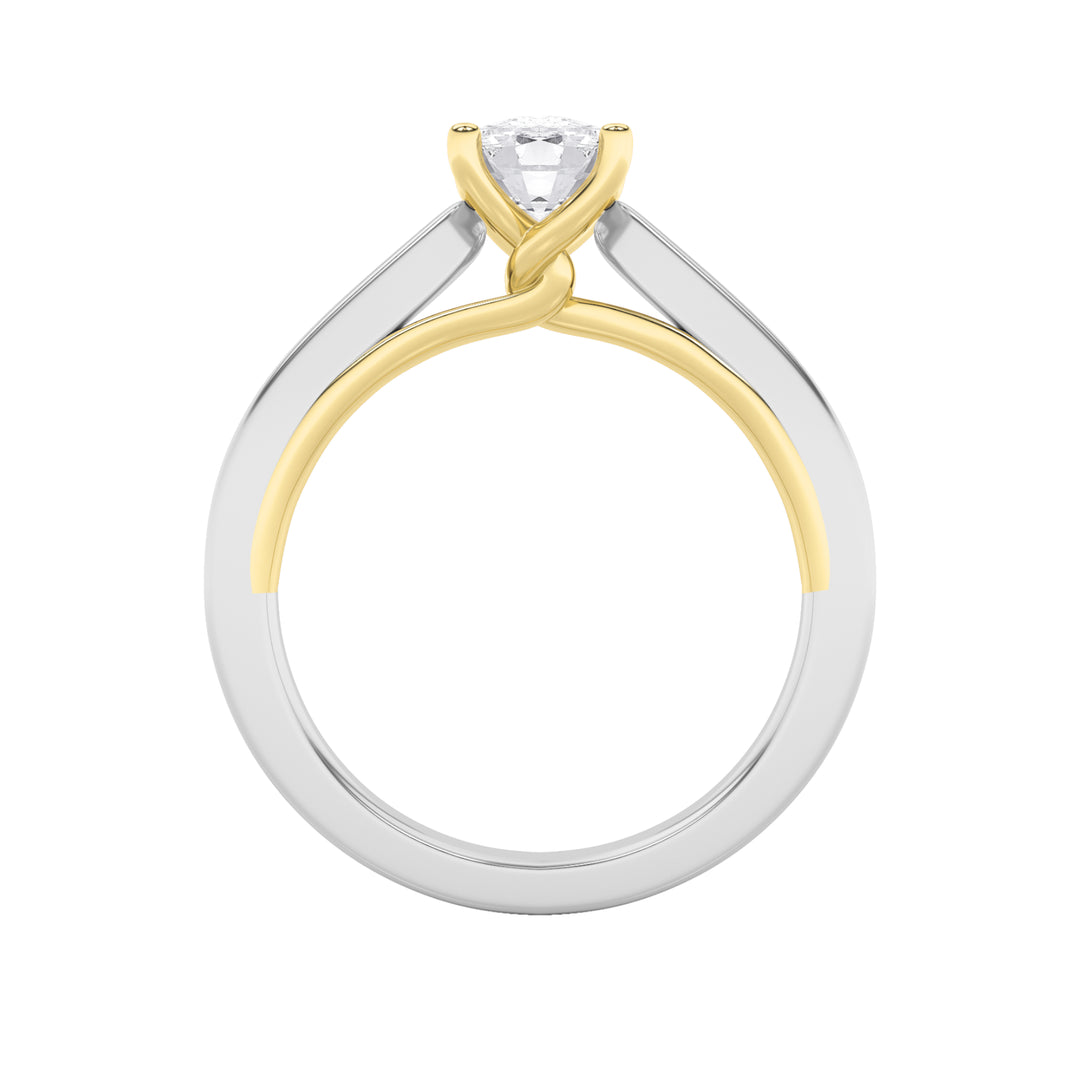 1CTW Elongated Cushion Shaped Lab Grown Diamond (F/VS) Two Tone Twisted Basket Cathedral Shank Solitaire Ring in 14K Gold