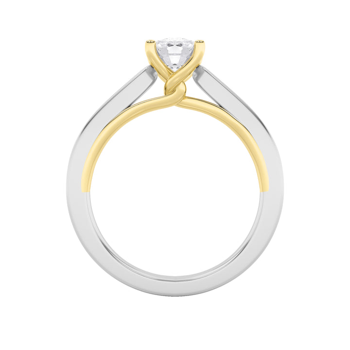 1CTW Elongated Cushion Shaped Lab Grown Diamond (F/VS) Two Tone Twisted Basket Cathedral Shank Solitaire Ring in 14K Gold