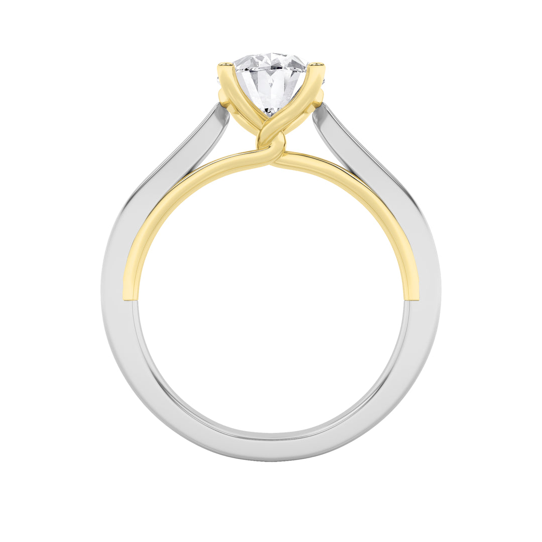 1CTW Oval Shaped Lab Grown Diamond (F/VS) Two Tone Twisted Basket Cathedral Shank Solitaire Ring in 14K Gold