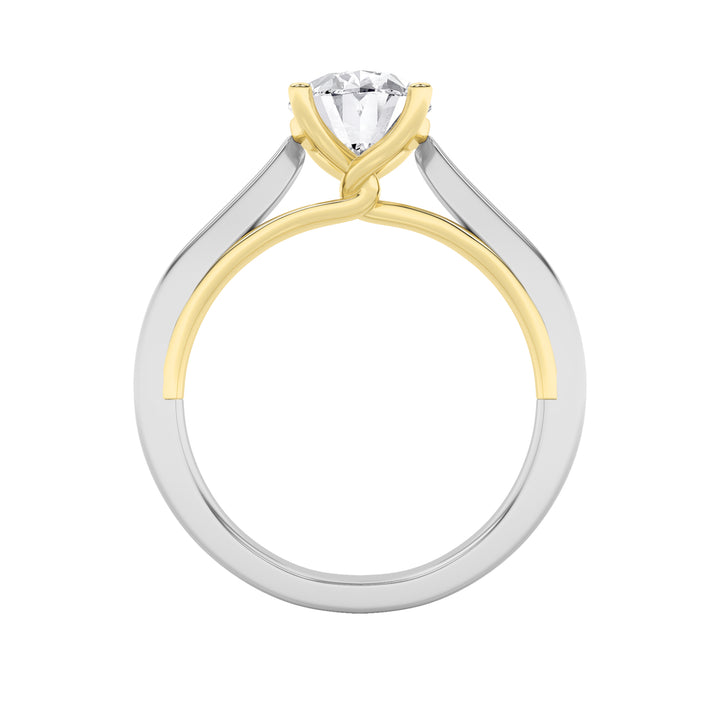 1CTW Oval Shaped Lab Grown Diamond (F/VS) Two Tone Twisted Basket Cathedral Shank Solitaire Ring in 14K Gold