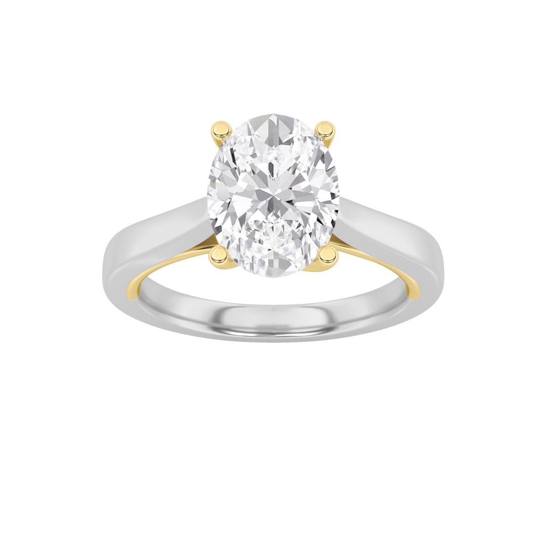 2Cttw Oval Shaped Lab Grown Diamond (F/VS) Two Tone Twisted Basket Cathedral Shank Solitaire Ring in 14K Gold