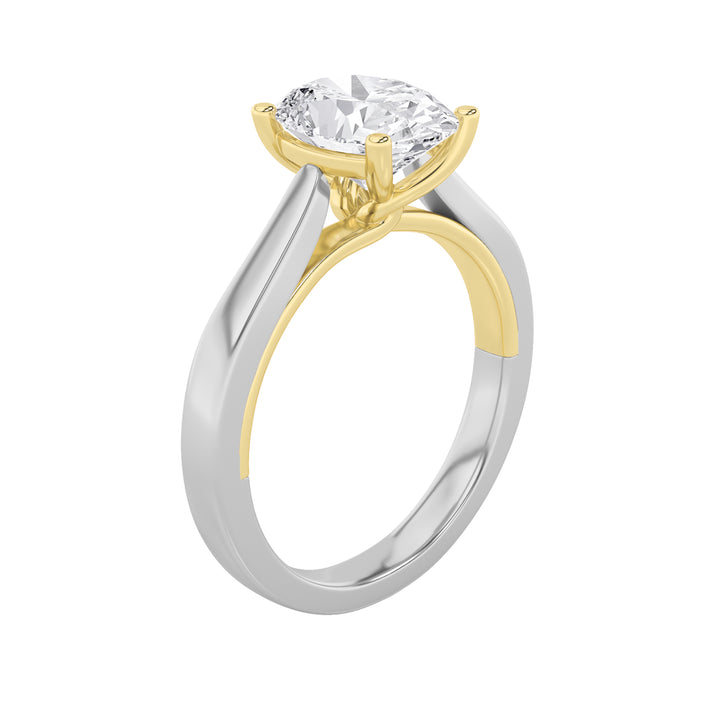 3Cttw Oval Shaped Lab Grown Diamond (F/VS) Two Tone Twisted Basket Cathedral Shank Solitaire Ring in 14K Gold