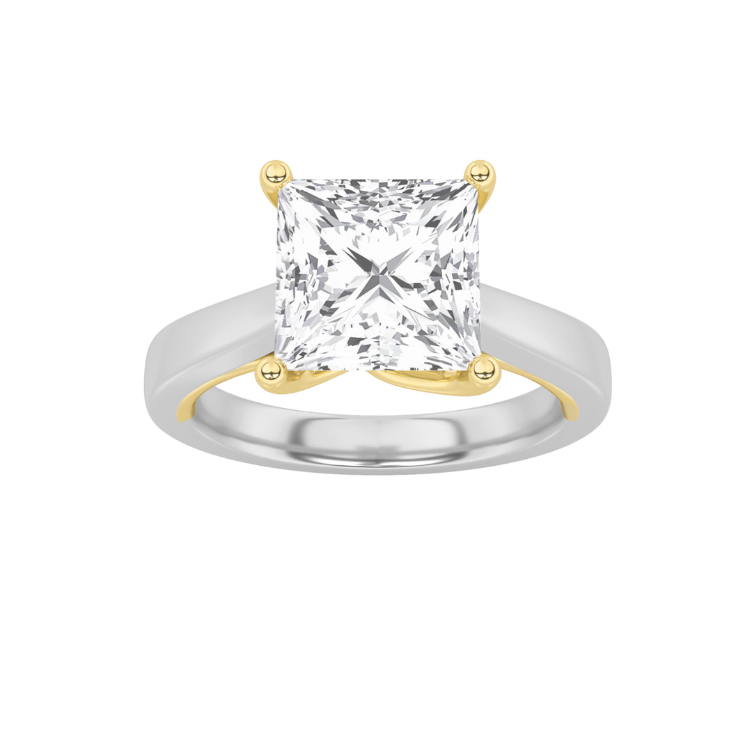 1CTW Princess Shaped Lab Grown Diamond (F/VS) Two Tone Twisted Basket Cathedral Shank Solitaire Ring in 14K Gold