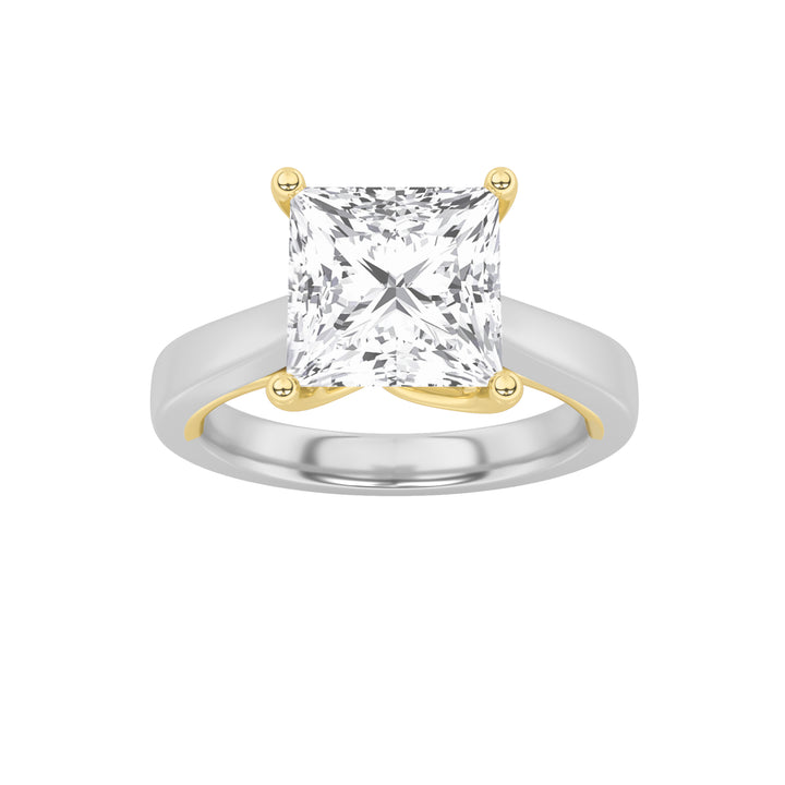 1CTW Princess Shaped Lab Grown Diamond (F/VS) Two Tone Twisted Basket Cathedral Shank Solitaire Ring in 14K Gold