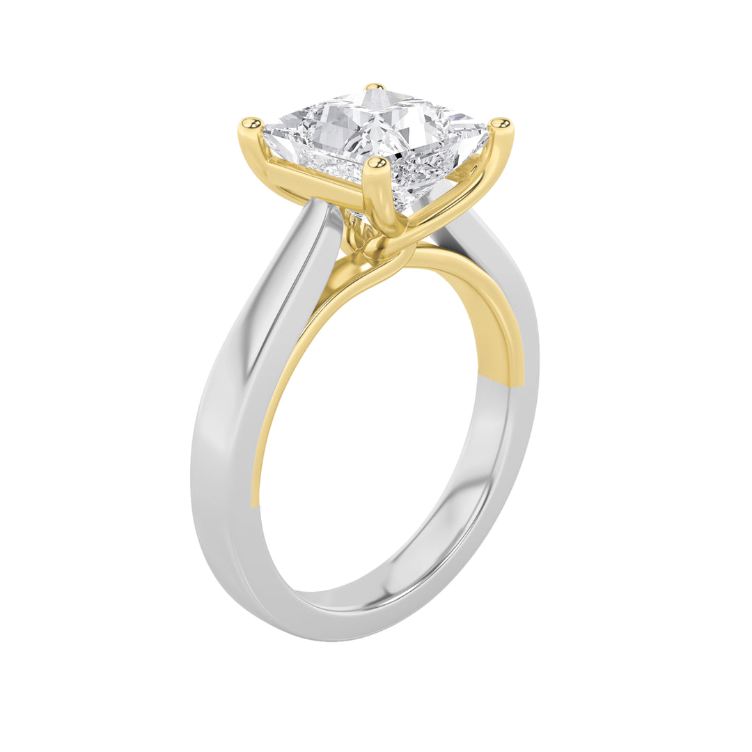 2Cttw Princess Shaped Lab Grown Diamond (F/VS) Two Tone Twisted Basket Cathedral Shank Solitaire Ring in 14K Gold