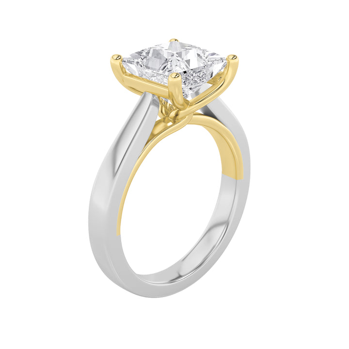3Cttw Princess Shaped Lab Grown Diamond (F/VS) Two Tone Twisted Basket Cathedral Shank Solitaire Ring in 14K Gold