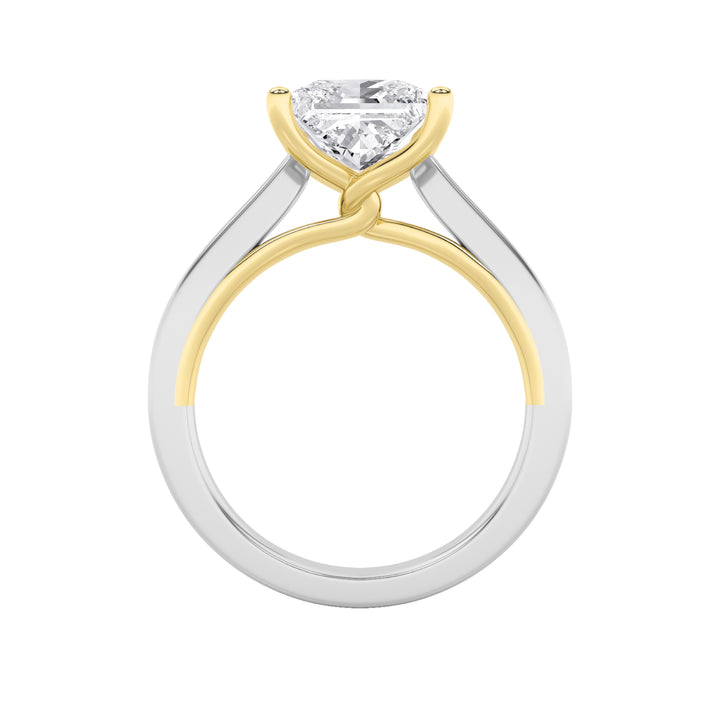3Cttw Princess Shaped Lab Grown Diamond (F/VS) Two Tone Twisted Basket Cathedral Shank Solitaire Ring in 14K Gold