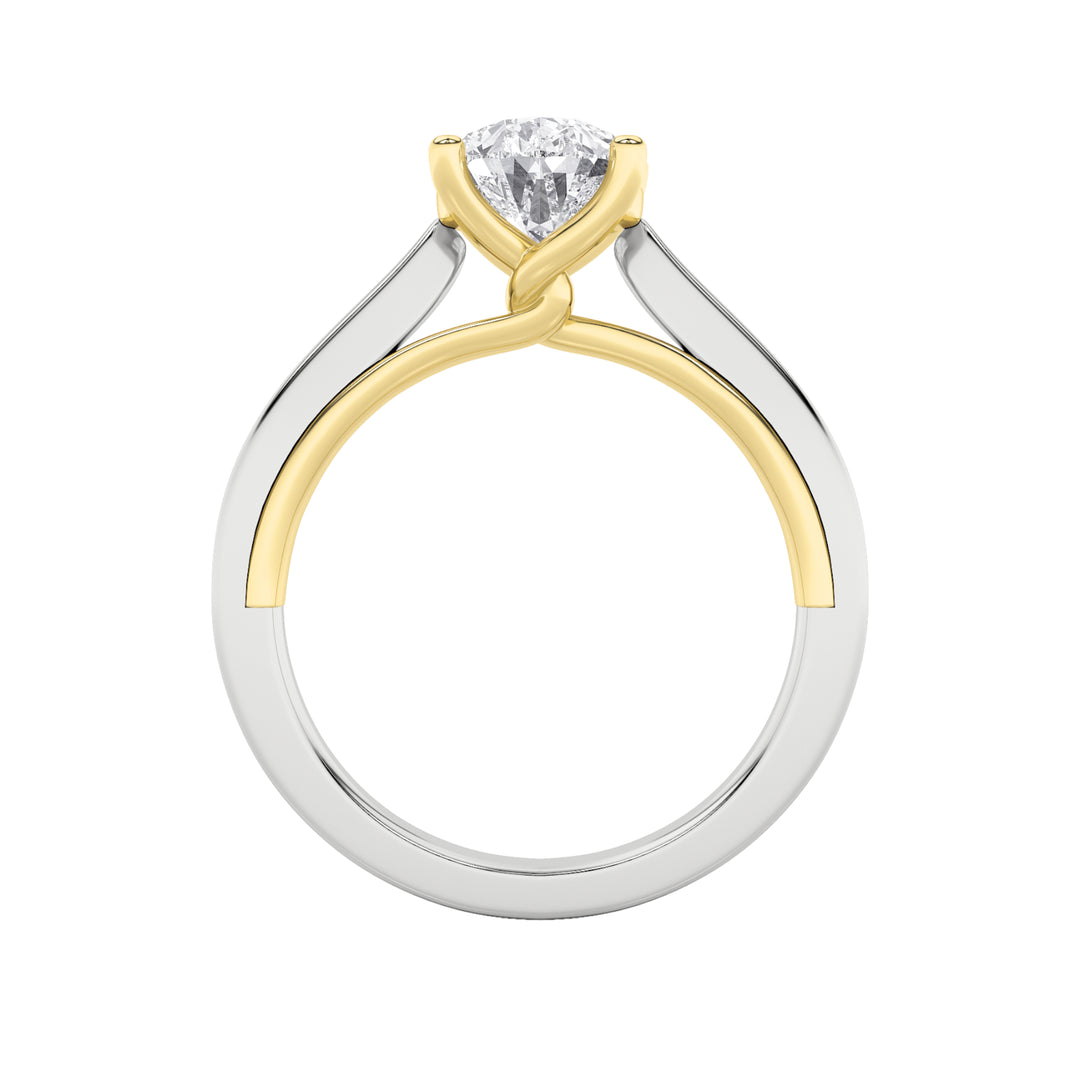 1CTW Pear Shaped Lab Grown Diamond (F/VS) Two Tone Twisted Basket Cathedral Shank Solitaire Ring in 14K Gold