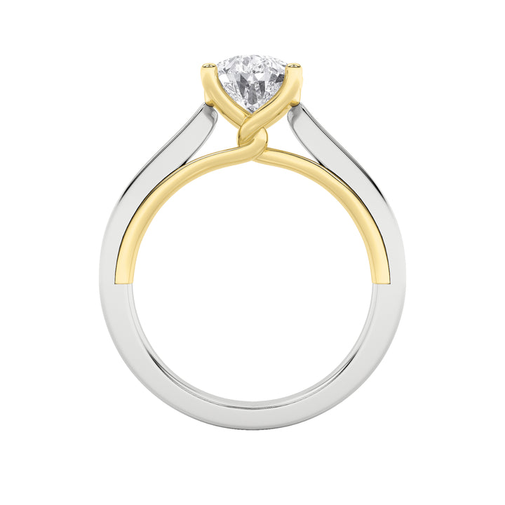 1CTW Pear Shaped Lab Grown Diamond (F/VS) Two Tone Twisted Basket Cathedral Shank Solitaire Ring in 14K Gold