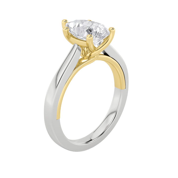 2Cttw Pear Shaped Lab Grown Diamond (F/VS) Two Tone Twisted Basket Cathedral Shank Solitaire Ring in 14K Gold