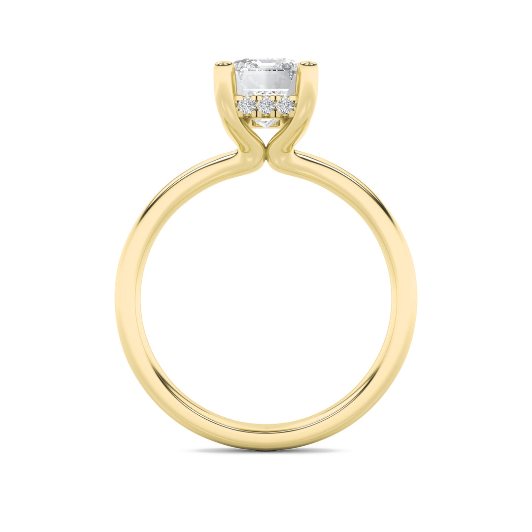 2CTW Emerald Shaped Lab Grown Diamond (F/VS) Hidden Halo Petite Shank Ring in 14K Gold
