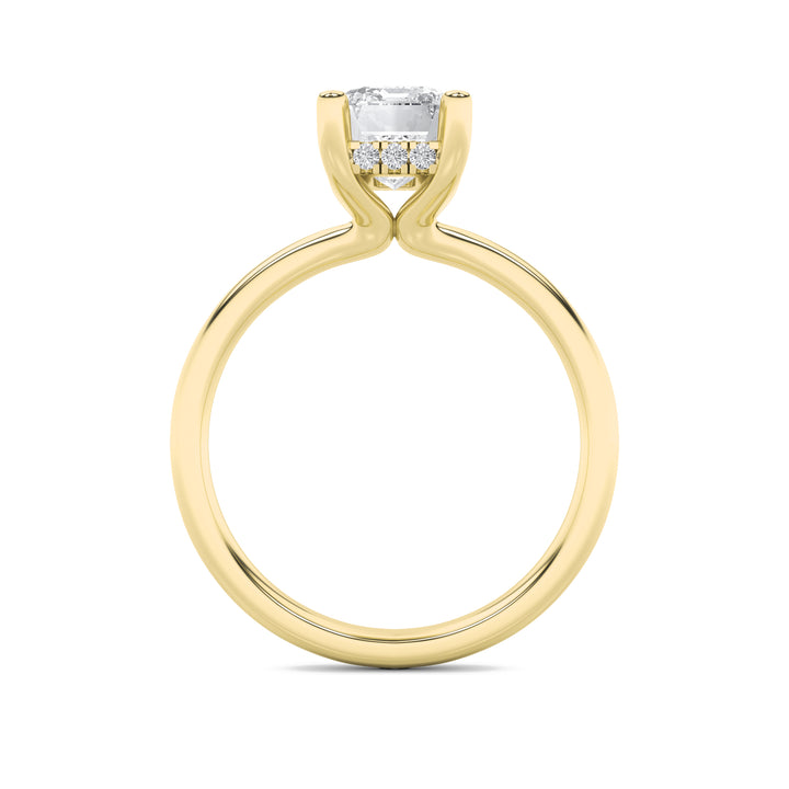 2CTW Emerald Shaped Lab Grown Diamond (F/VS) Hidden Halo Petite Shank Ring in 14K Gold